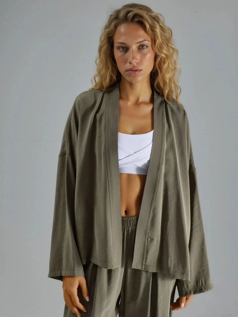 Busem Khaki Green BUSEM Long Sleeve Loose Fit Kimono for Women | Best Price UAE